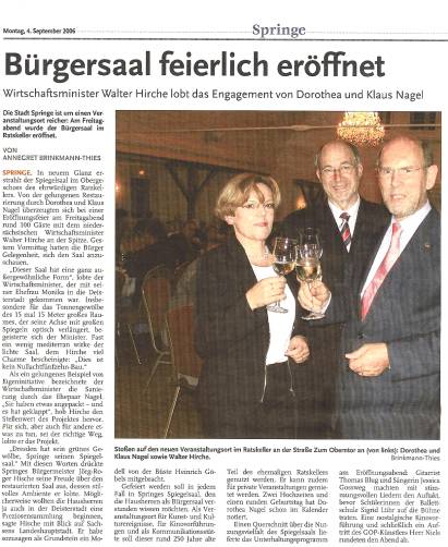 Zeitungsartikel zur Eröffnung des Ratskeller-Festsaals